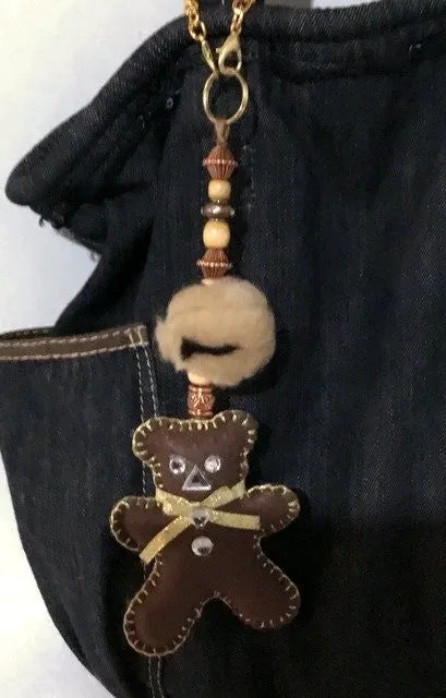 Bear handbag charm, handmade purse embellishment, keyring, The brown teddy bear handbag charm