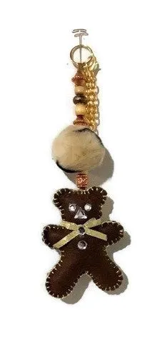 Bear handbag charm, handmade purse embellishment, keyring, The brown teddy bear handbag charm