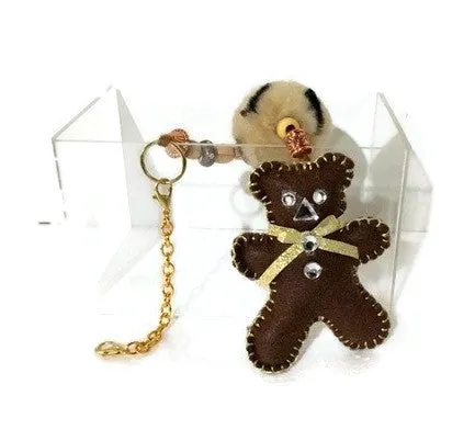 Bear handbag charm, handmade purse embellishment, keyring, The brown teddy bear handbag charm