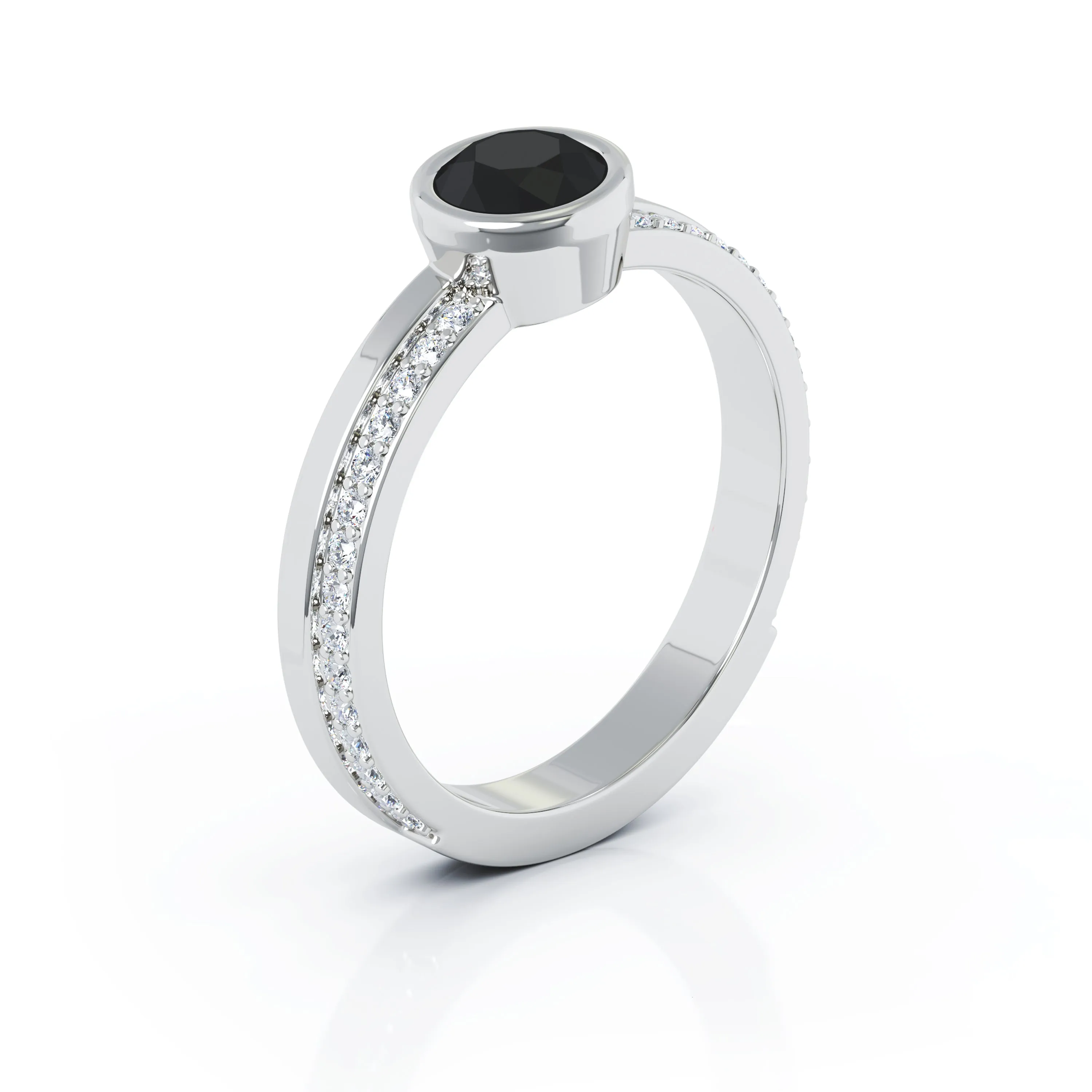 Bezel 5MM Gemstone & 0.15Ct Diamond Ring in 14K Gold