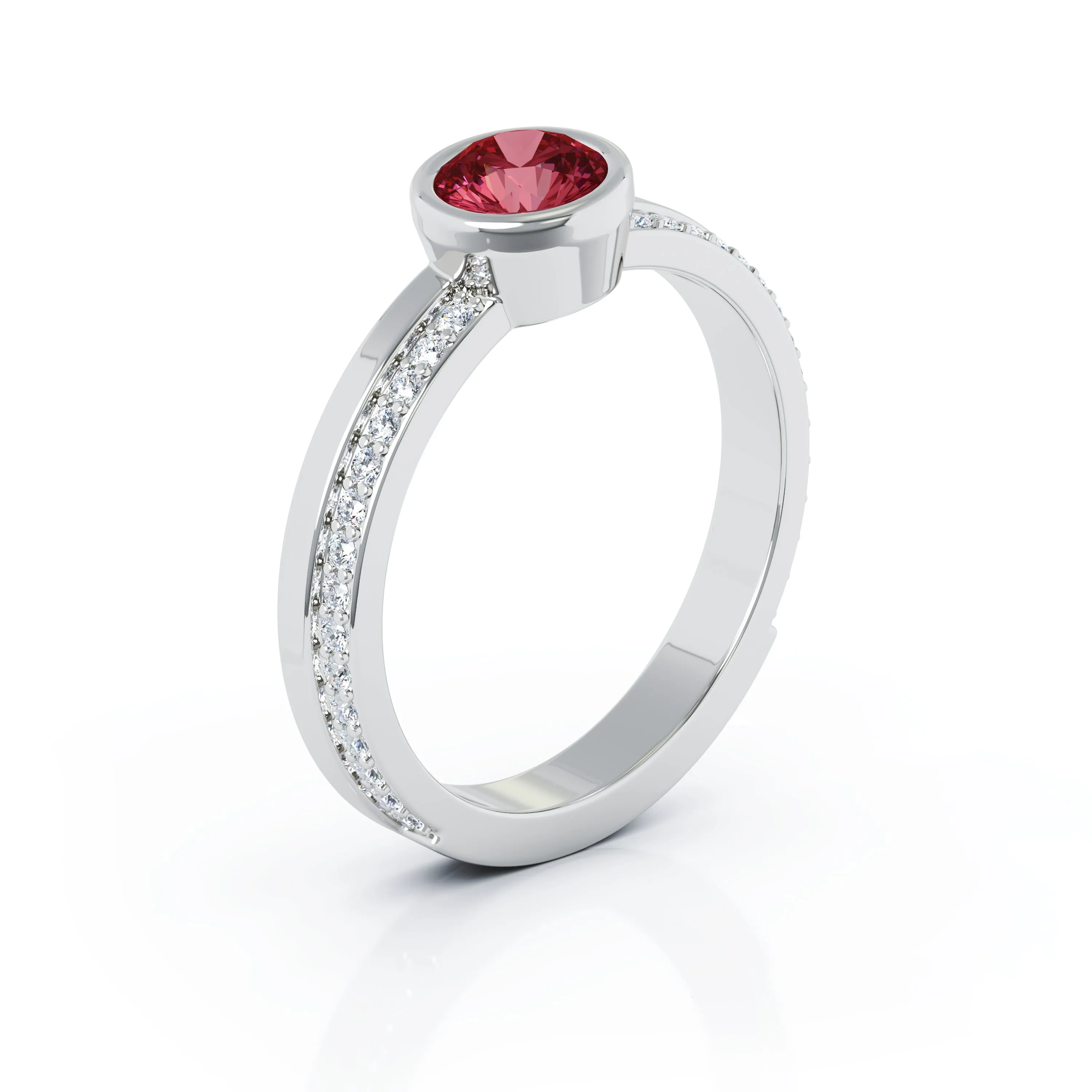 Bezel 5MM Gemstone & 0.15Ct Diamond Ring in 14K Gold