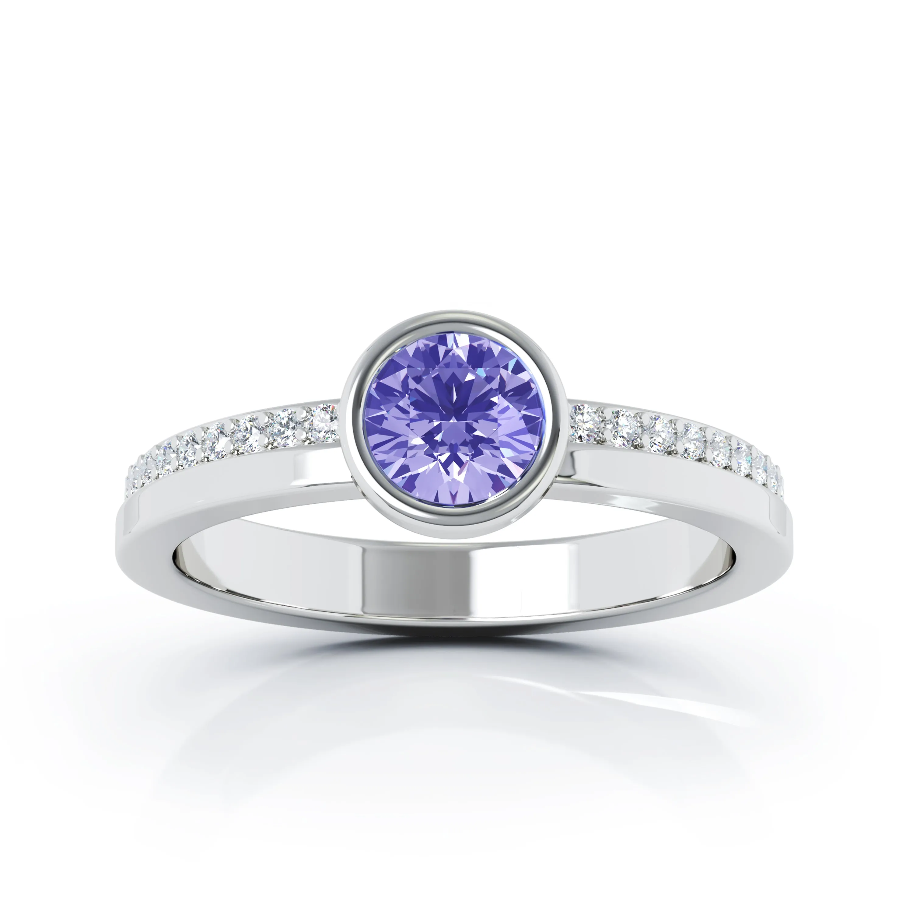 Bezel 5MM Gemstone & 0.15Ct Diamond Ring in 14K Gold