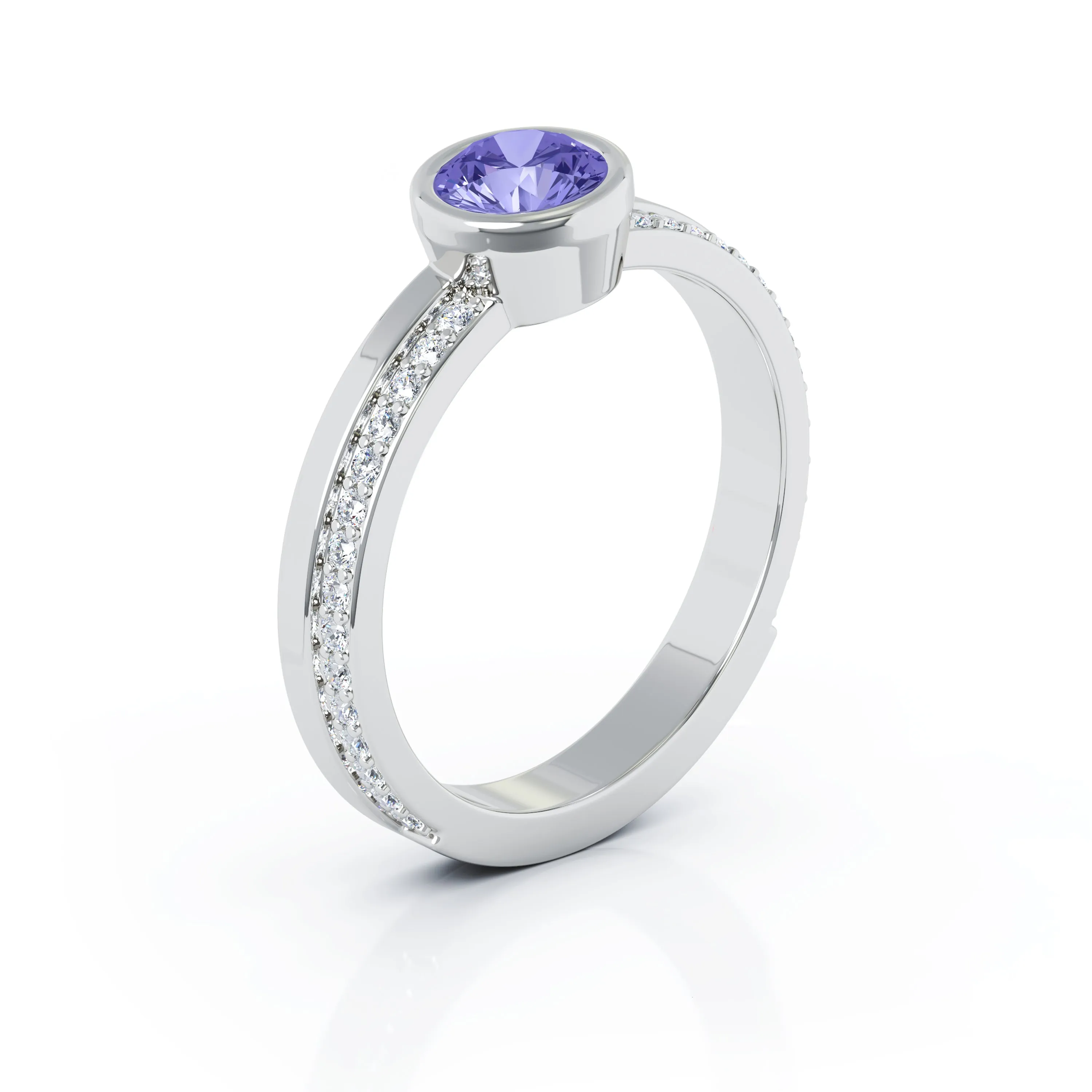 Bezel 5MM Gemstone & 0.15Ct Diamond Ring in 14K Gold