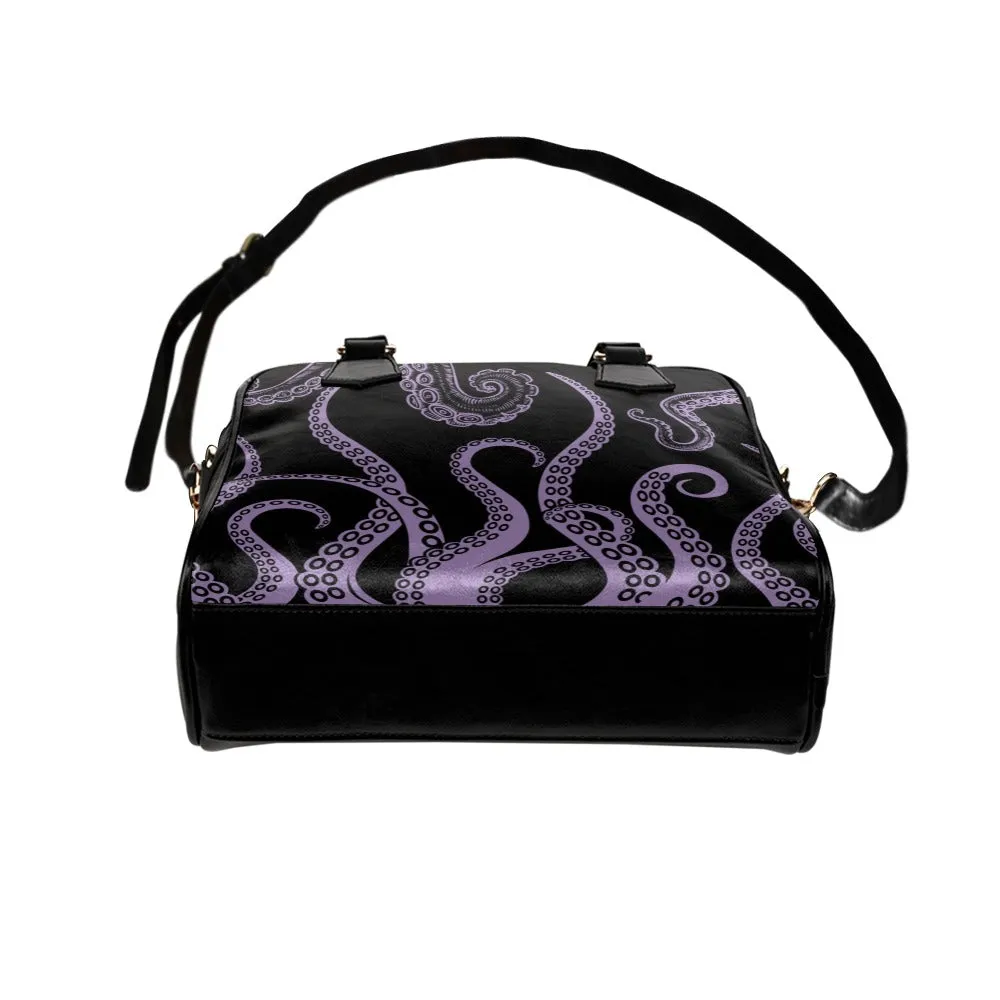 Black and Light Purple Octopus Tentacles Purse, Goth Bowler Bag