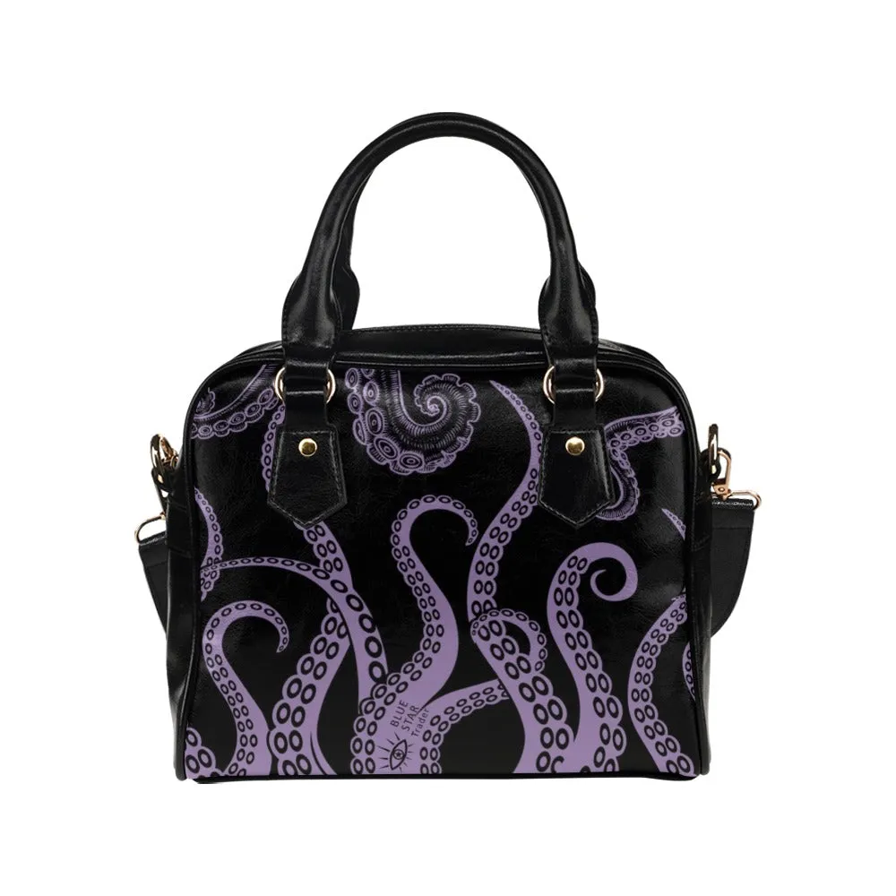 Black and Light Purple Octopus Tentacles Purse, Goth Bowler Bag