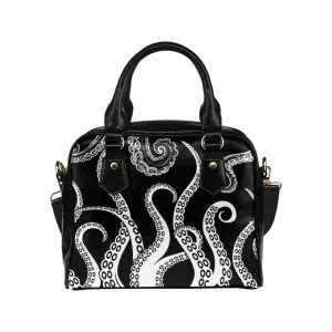 Black and White Octopus Tentacles Purse, Goth Bowler Bag