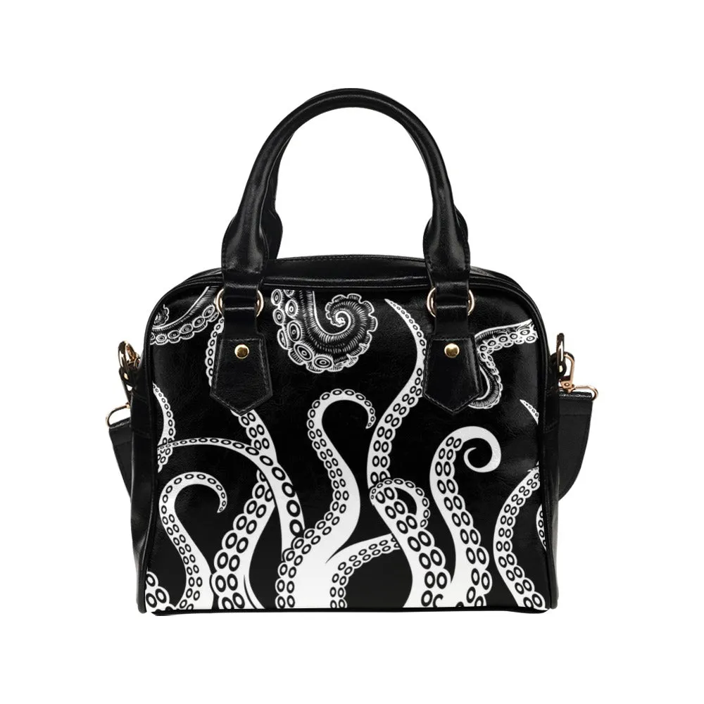 Black and White Octopus Tentacles Purse, Goth Bowler Bag