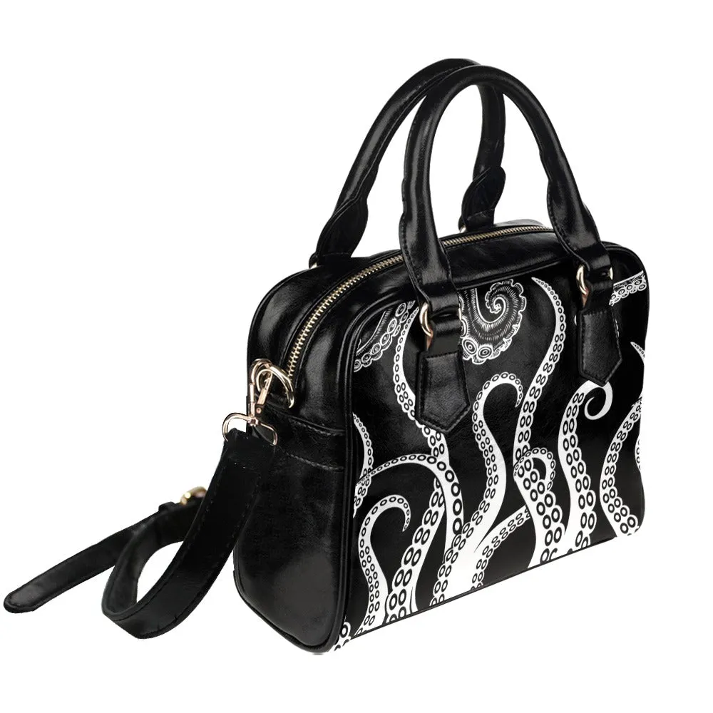Black and White Octopus Tentacles Purse, Goth Bowler Bag