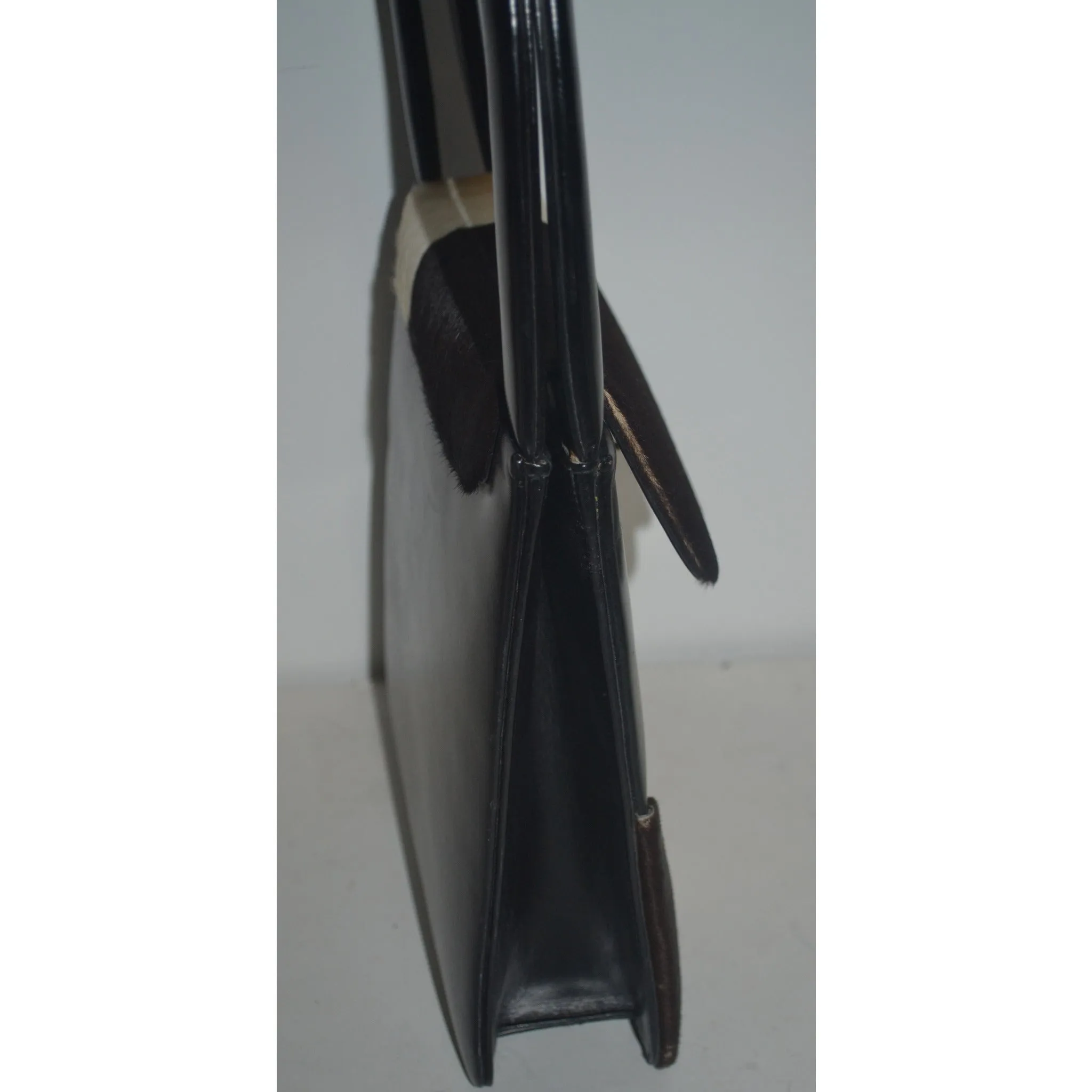 Black Leather & Pony Hair Scuptural Handbag By Art Mex