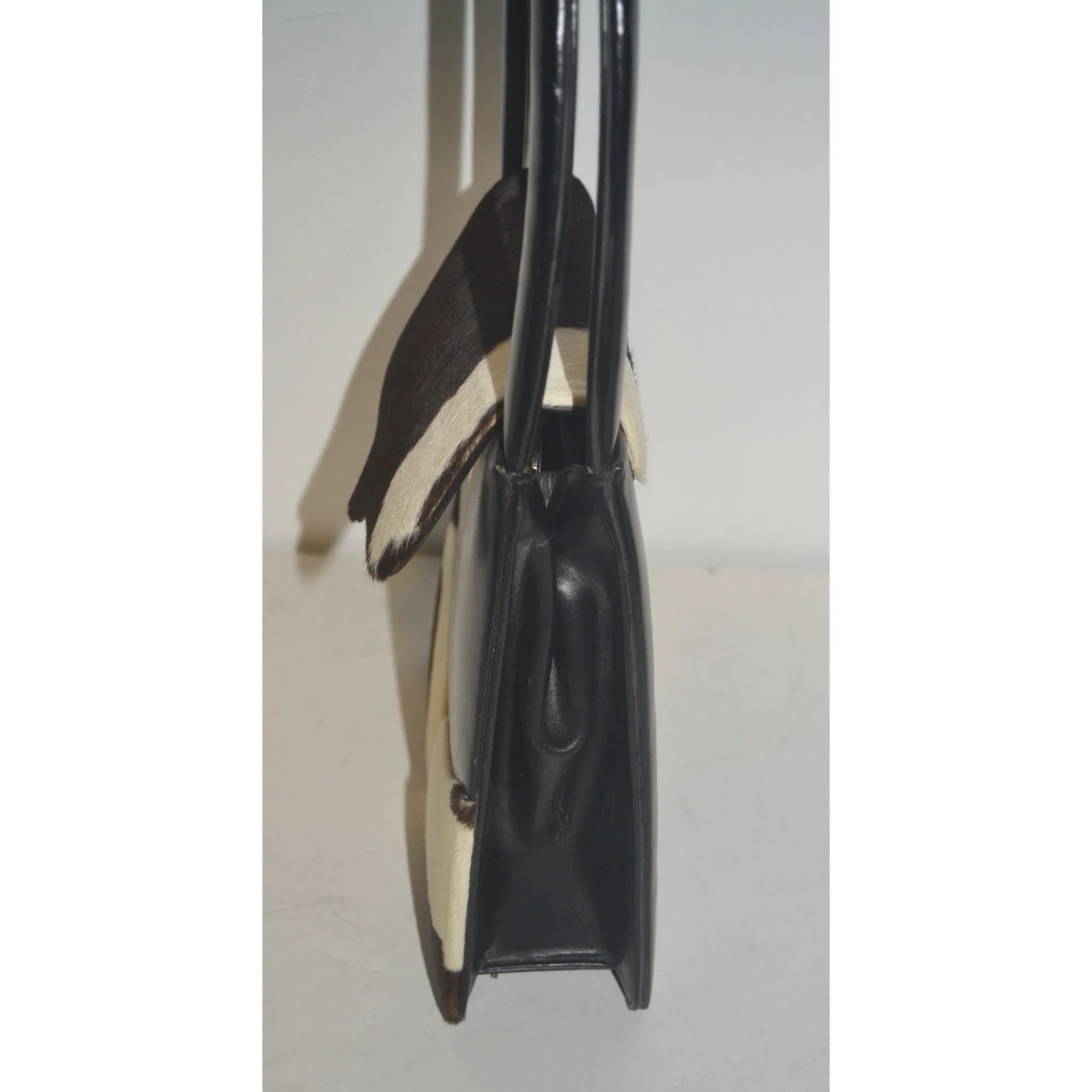 Black Leather & Pony Hair Scuptural Handbag By Art Mex