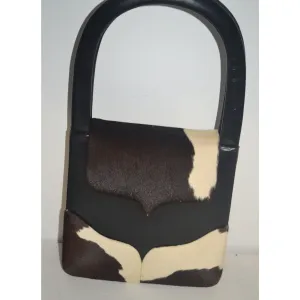 Black Leather & Pony Hair Scuptural Handbag By Art Mex
