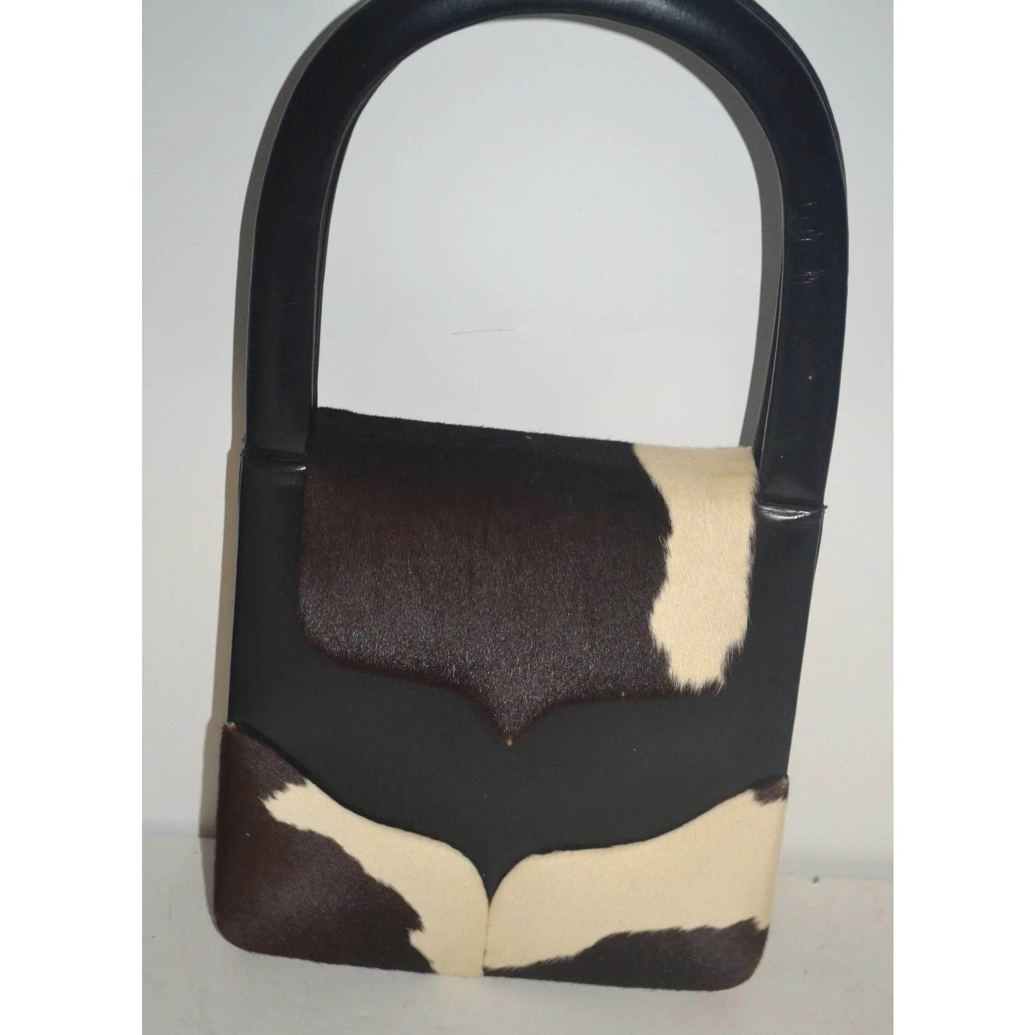 Black Leather & Pony Hair Scuptural Handbag By Art Mex