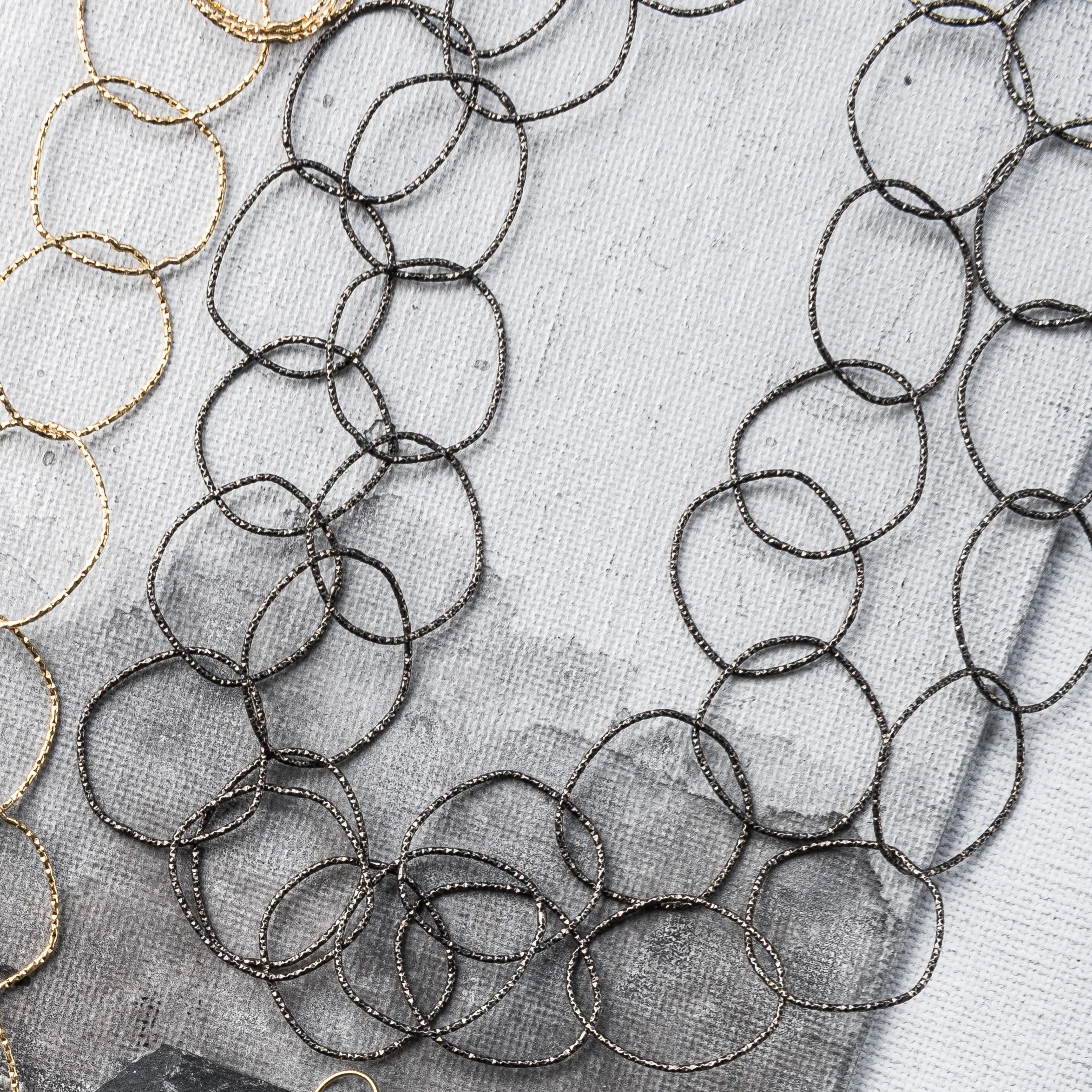 Black Silver Shimmer Organic Circle Necklace