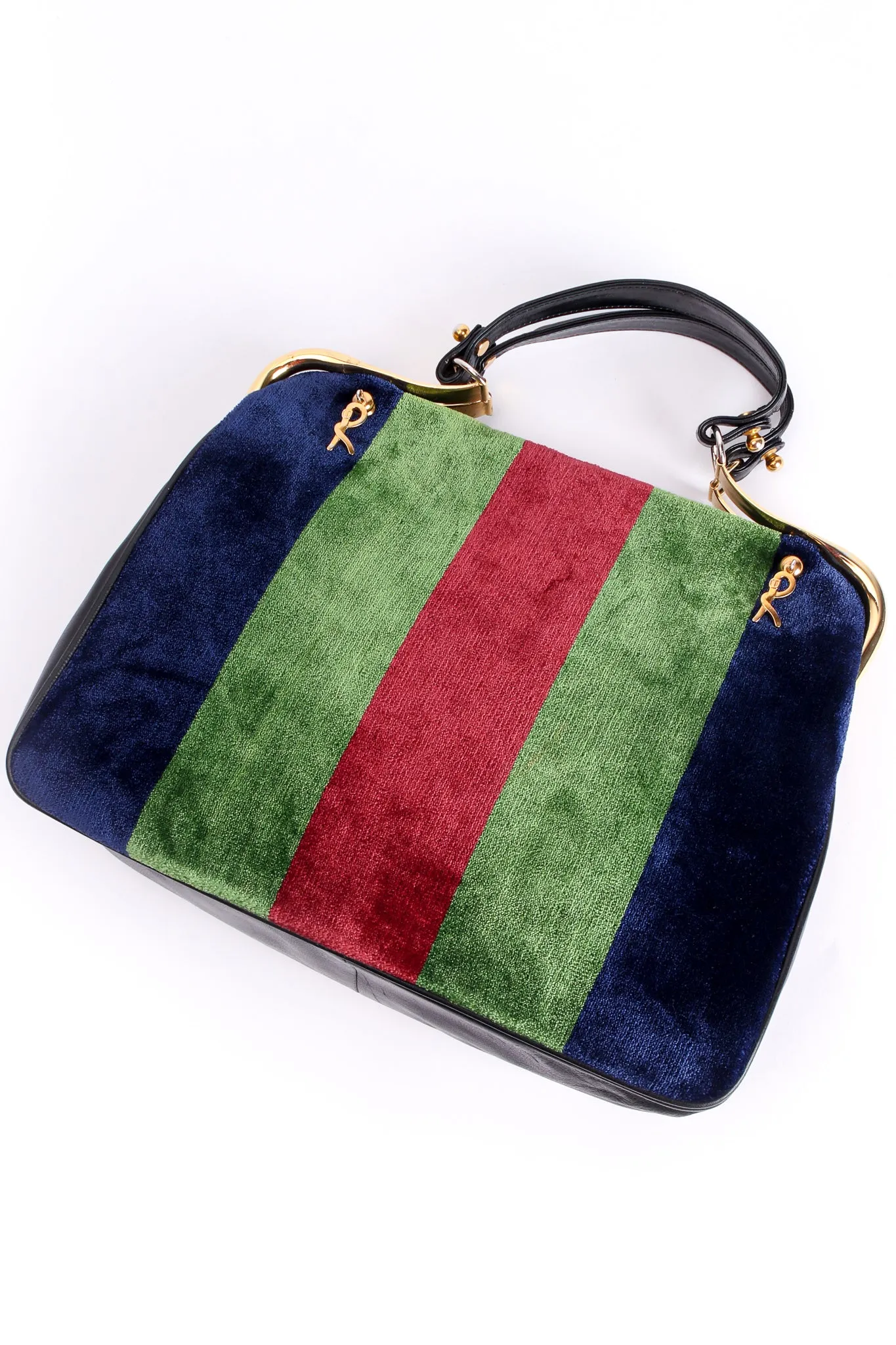 Block-Striped Velvet Frame Bag