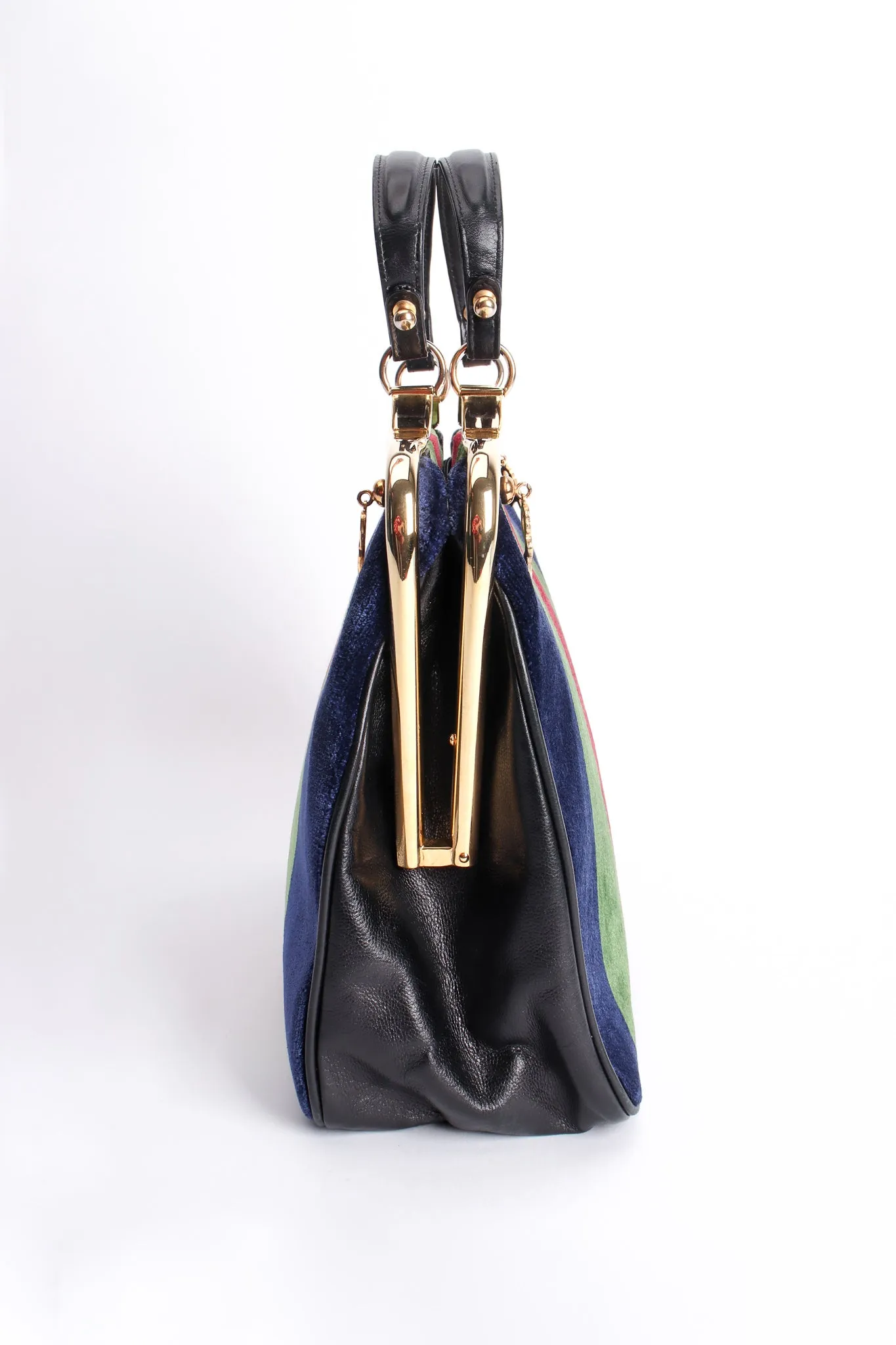 Block-Striped Velvet Frame Bag