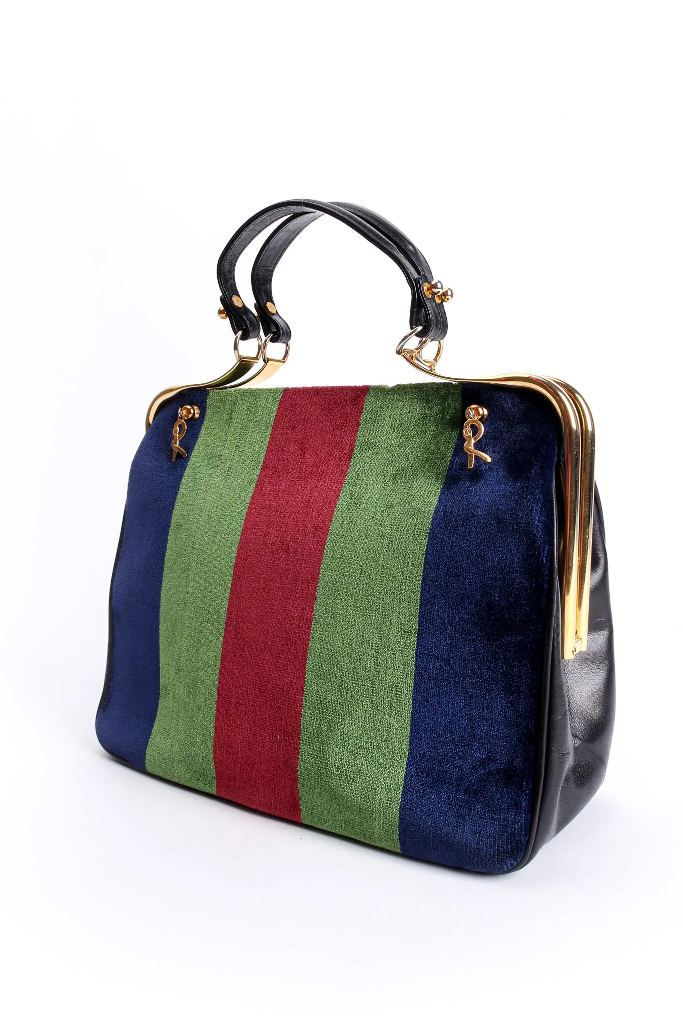 Block-Striped Velvet Frame Bag