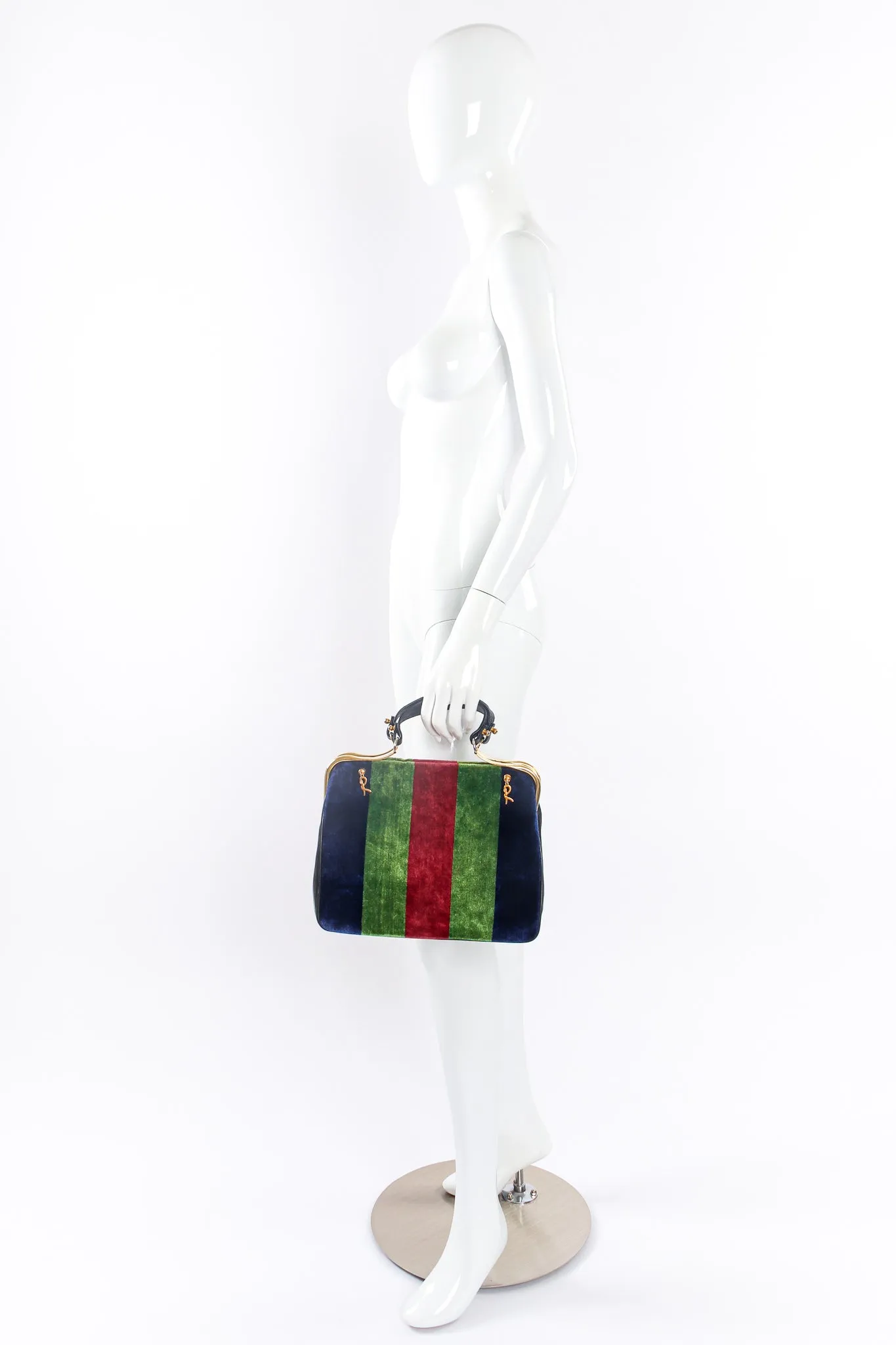 Block-Striped Velvet Frame Bag