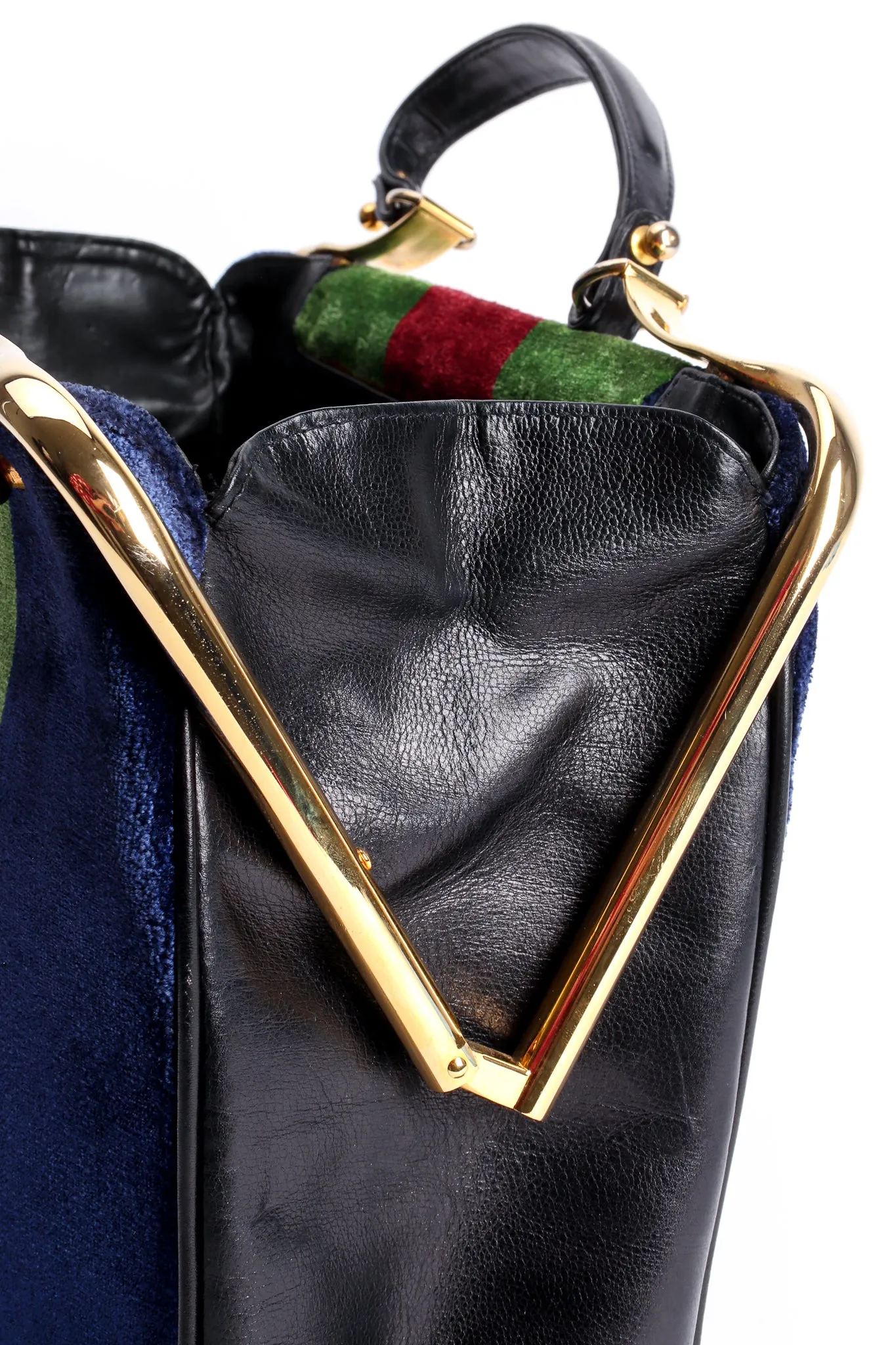 Block-Striped Velvet Frame Bag