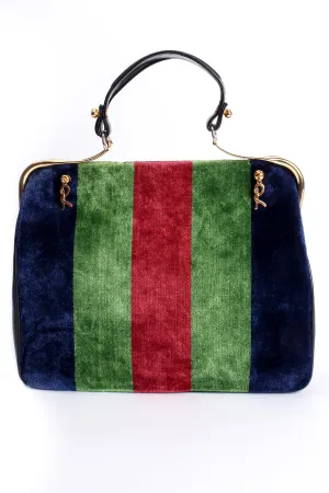 Block-Striped Velvet Frame Bag