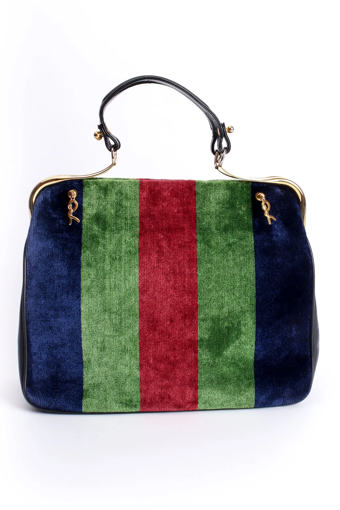 Block-Striped Velvet Frame Bag