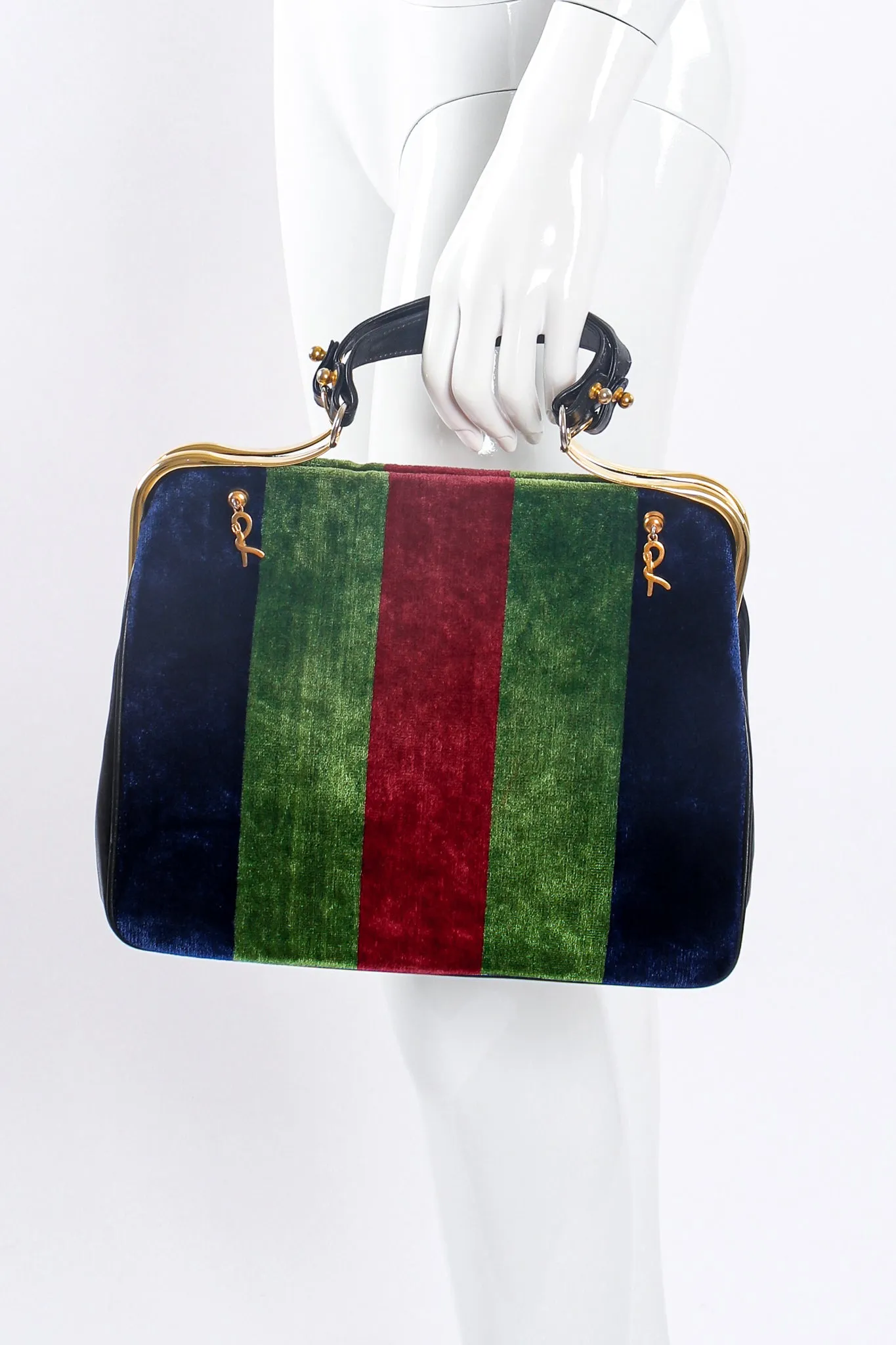 Block-Striped Velvet Frame Bag