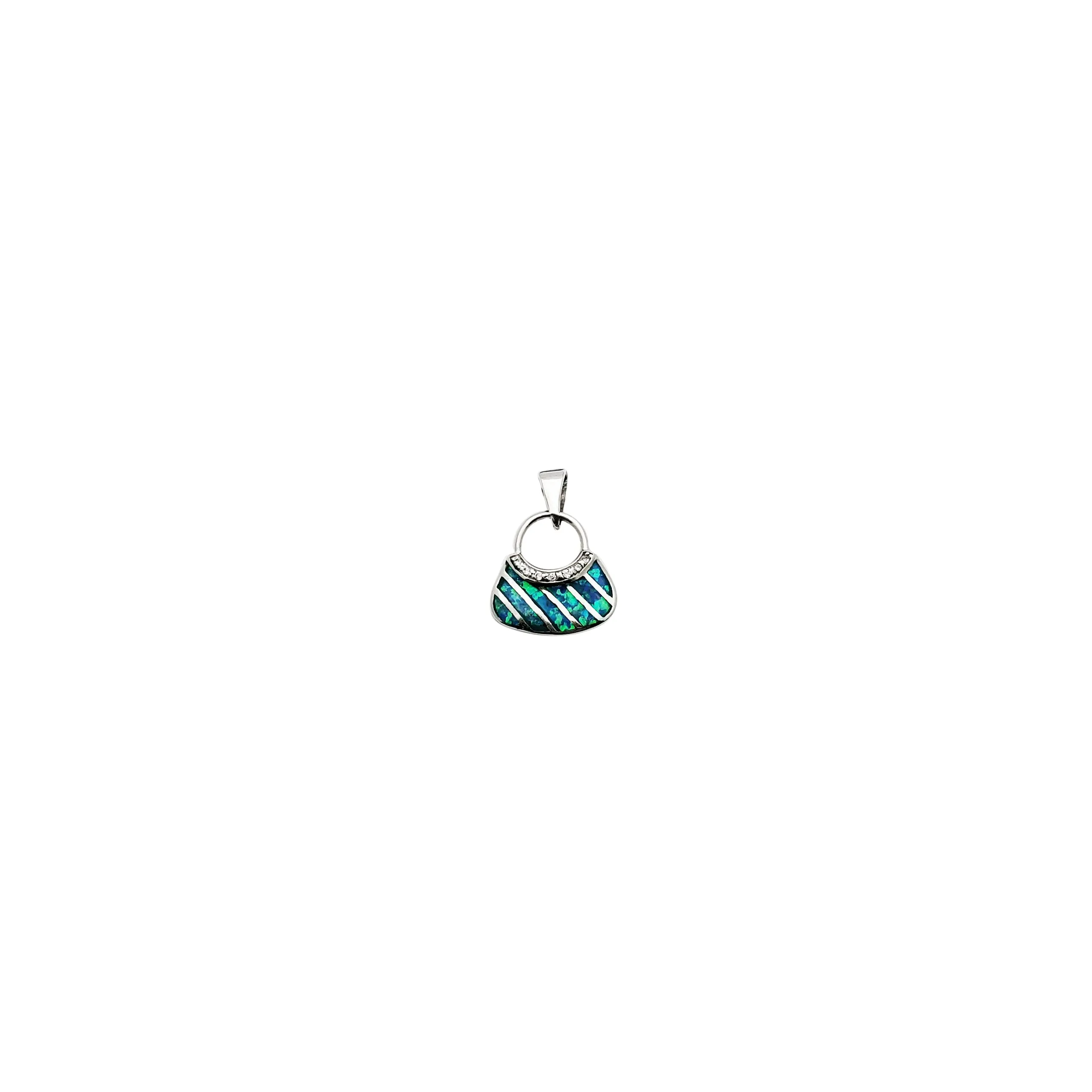 Blue Opal CZ Handbag Pendant (Silver)