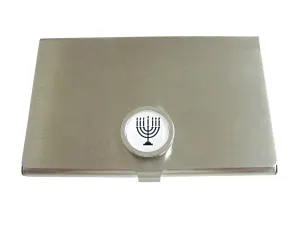 Bordered Round Menorah Pendant Business Card Holder