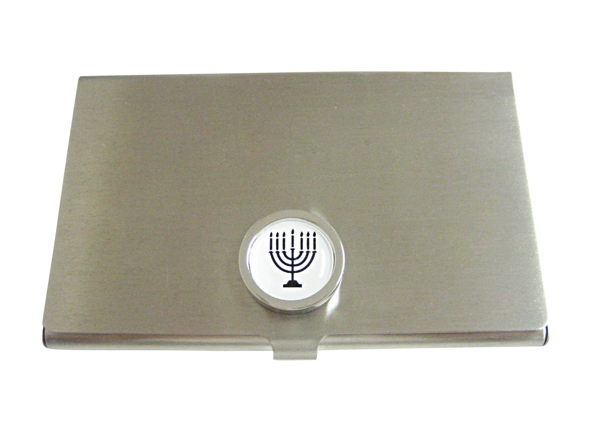 Bordered Round Menorah Pendant Business Card Holder