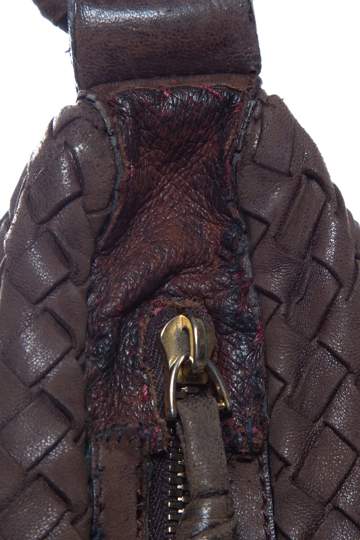 Bottega Veneta Vintage Brown Woven Leather Cross-Body