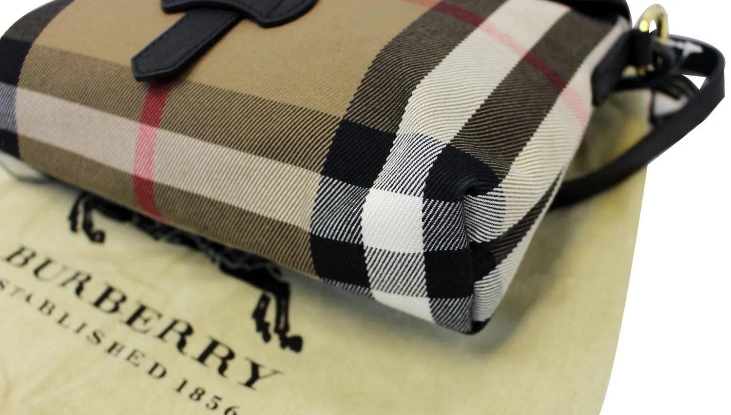 BURBERRY Black Leather House Check Horseshoe Milton Crossbody Bag