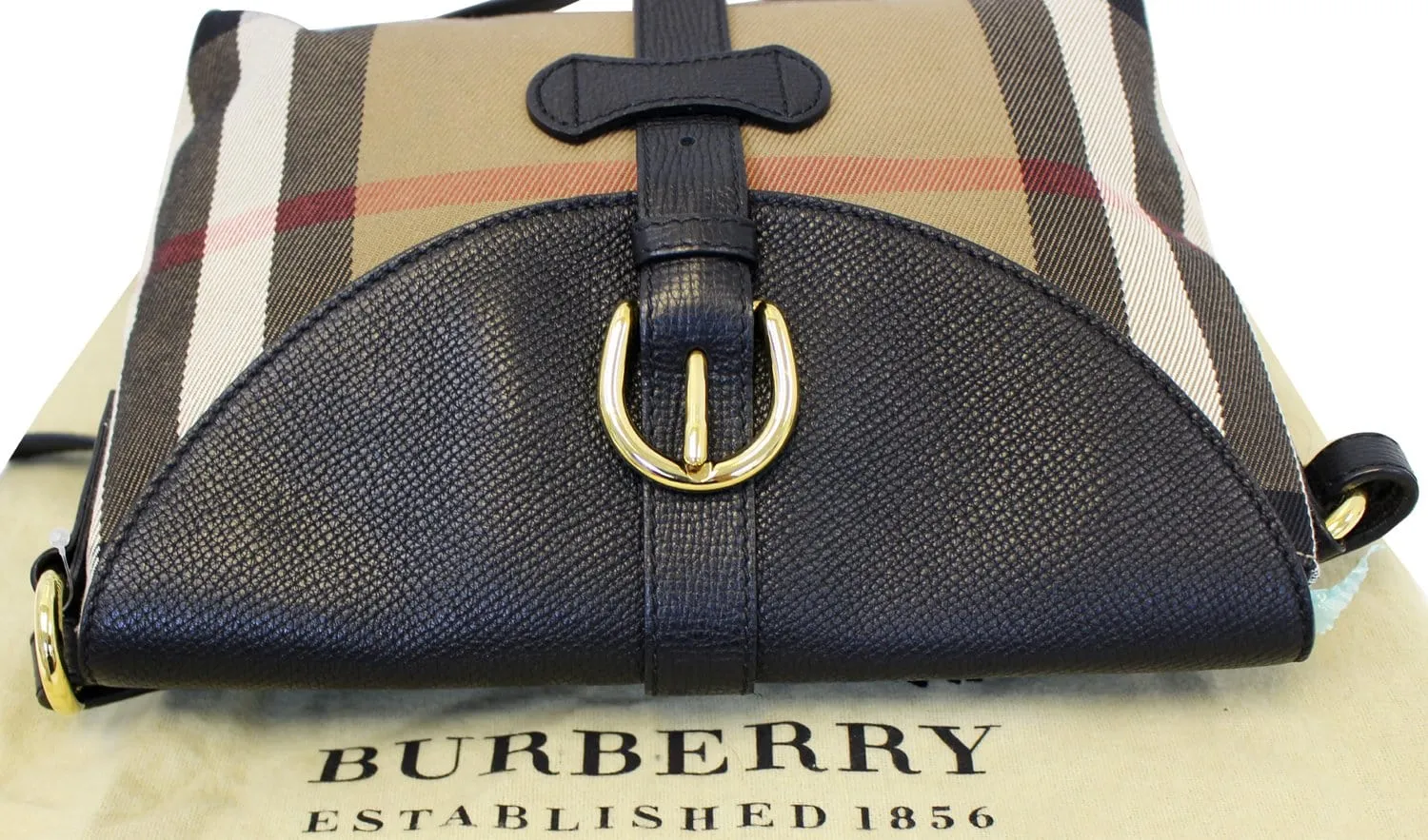 BURBERRY Black Leather House Check Horseshoe Milton Crossbody Bag