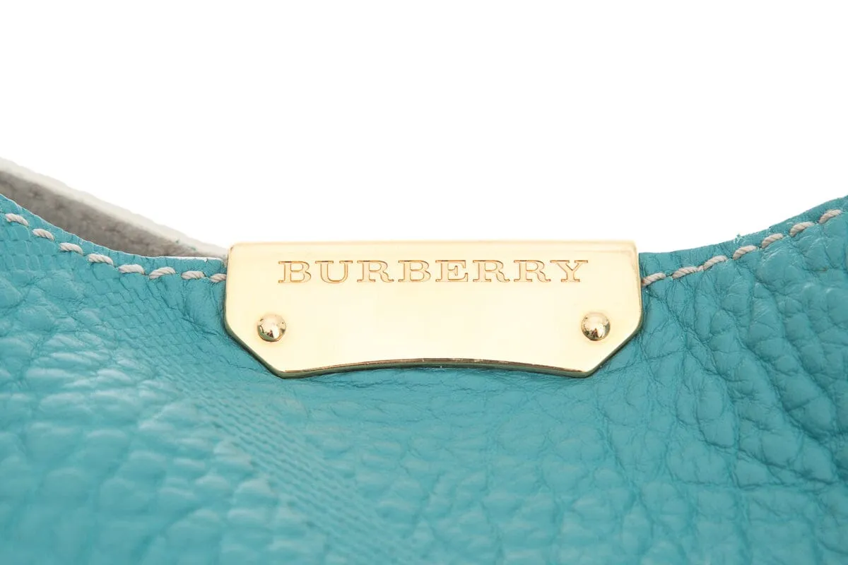 Burberry Signature Grain Calfskin Check Blue Handbag