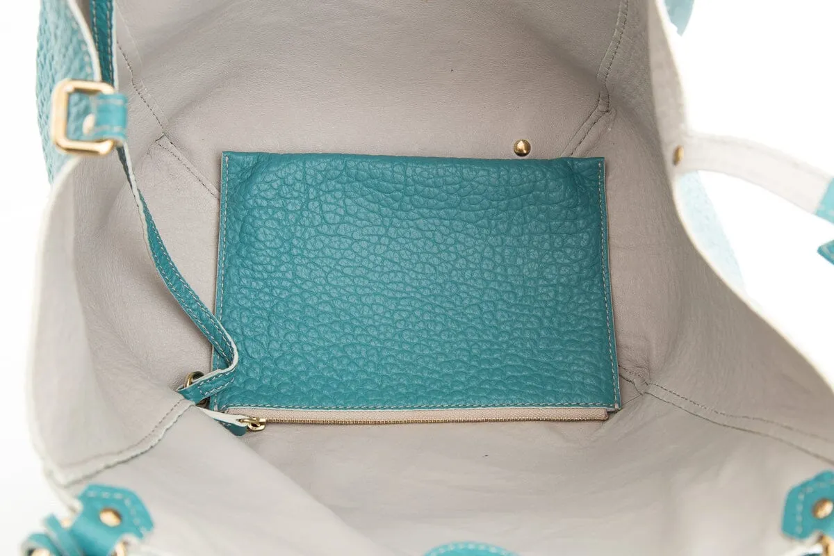 Burberry Signature Grain Calfskin Check Blue Handbag