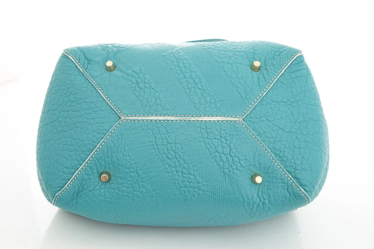 Burberry Signature Grain Calfskin Check Blue Handbag