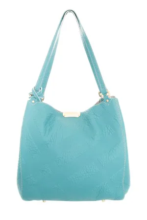 Burberry Signature Grain Calfskin Check Blue Handbag