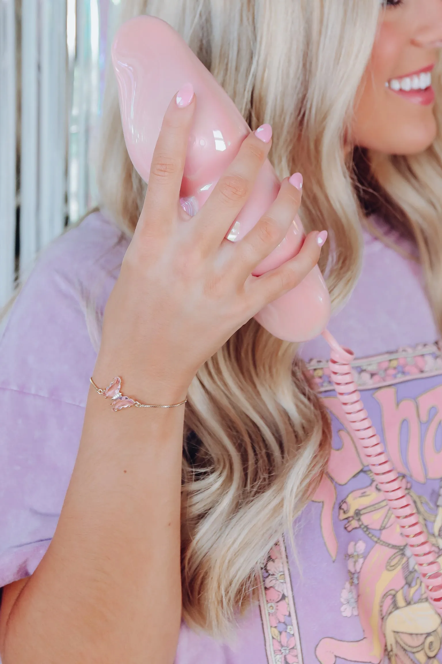 Butterfly Crystal Adjustable Bracelet - Pink