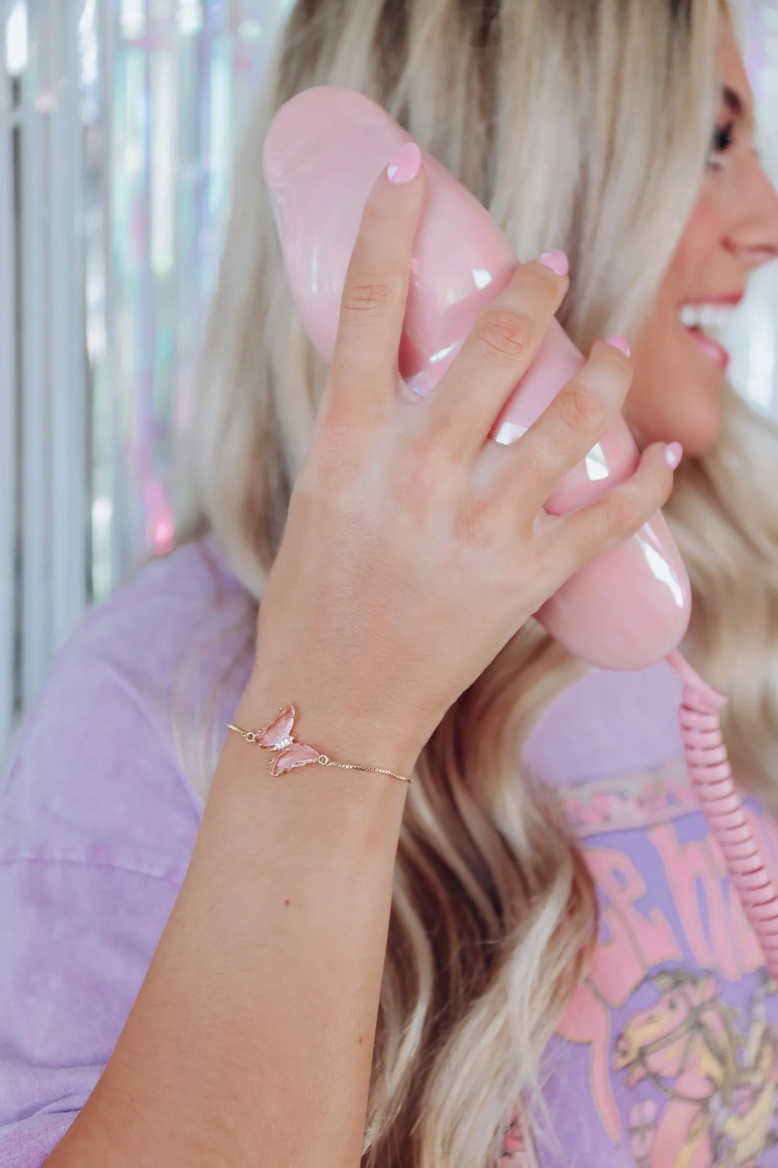 Butterfly Crystal Adjustable Bracelet - Pink