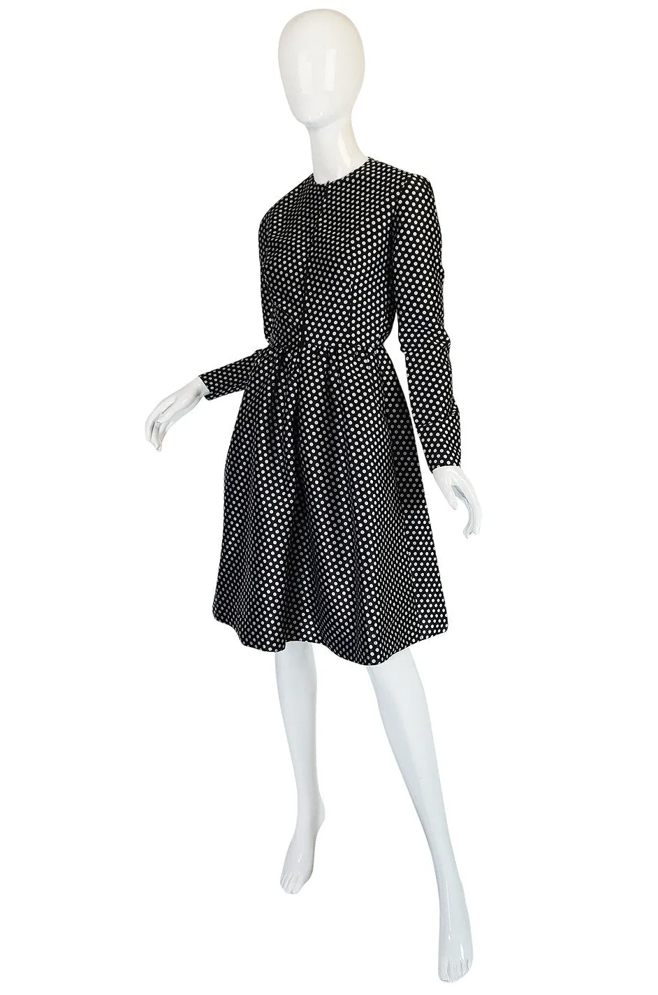 c1972 Geoffrey Beene Silk Black & White Dot Dress