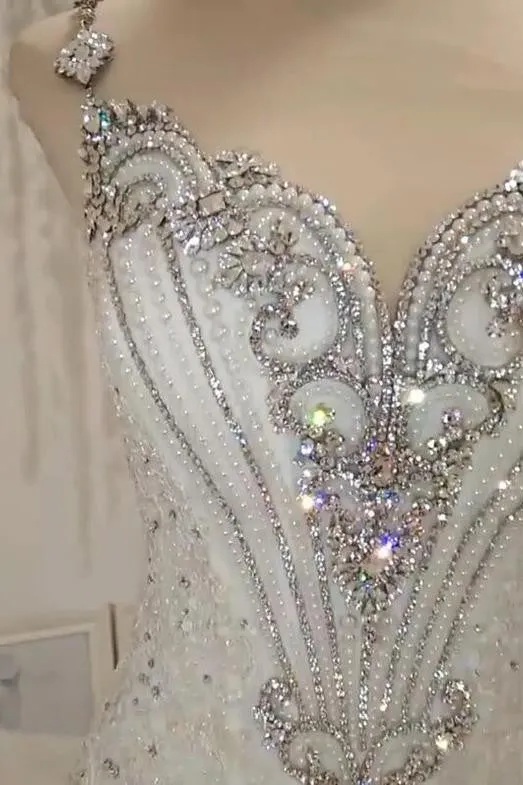 Cap Sleeves Sparkle Diamond Fit and Flare Wedding Dresses Online