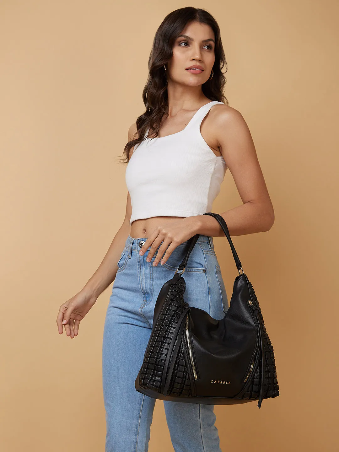 Caprese Havana Large Black Satchel Bag