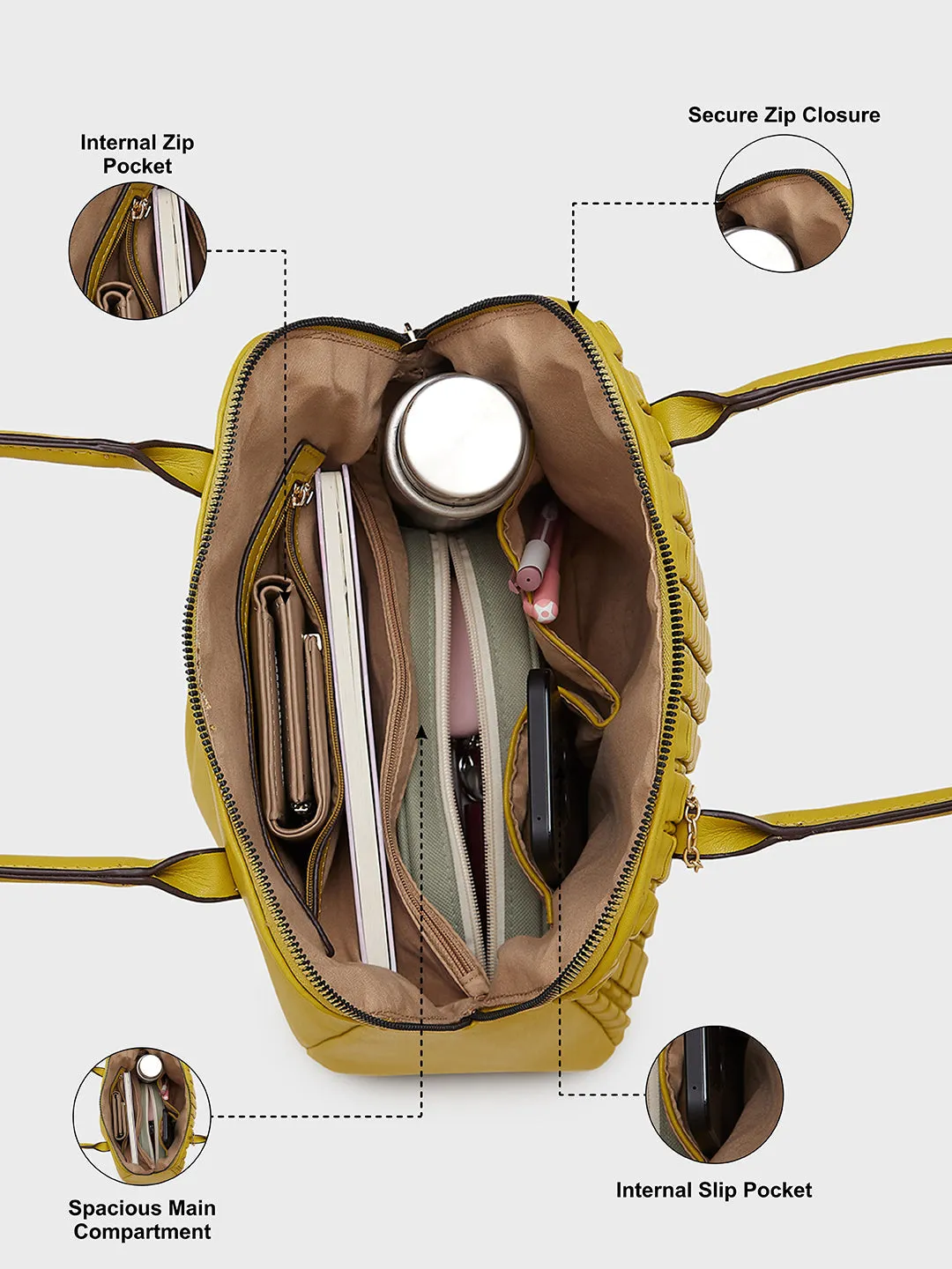 Caprese Havana Large Pastel Yellow Satchel Bag