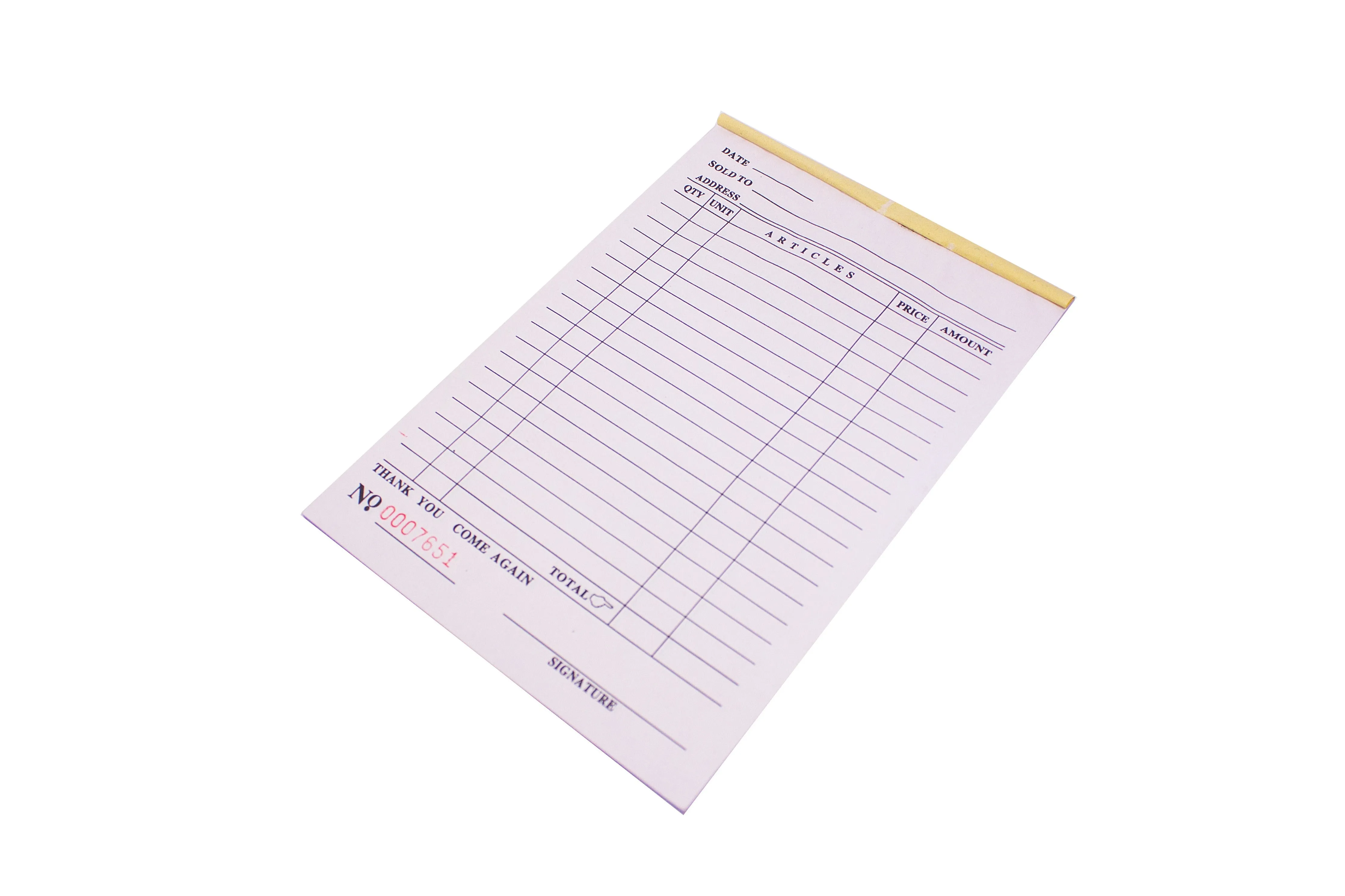 Carbonless Receipt Pad Sold To | 50pads 1/2