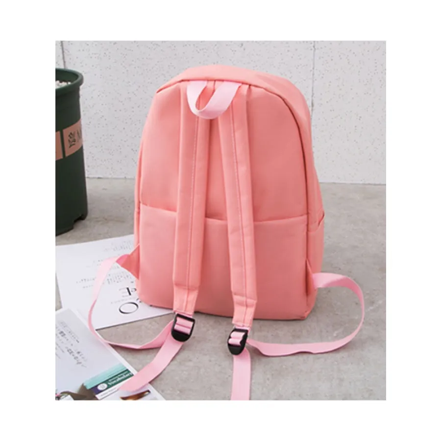 Cat Ears Printed Candy Color Canvas Backpack Handbag 3pcs Set J30073