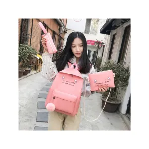 Cat Ears Printed Candy Color Canvas Backpack Handbag 3pcs Set J30073