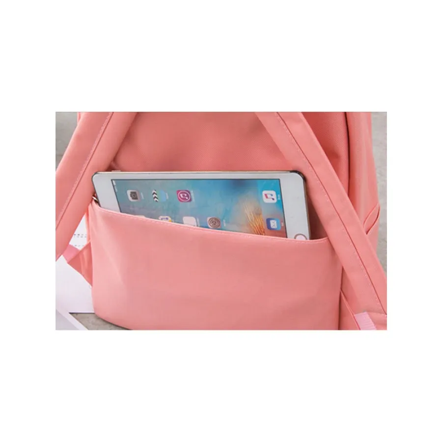 Cat Ears Printed Candy Color Canvas Backpack Handbag 3pcs Set J30073
