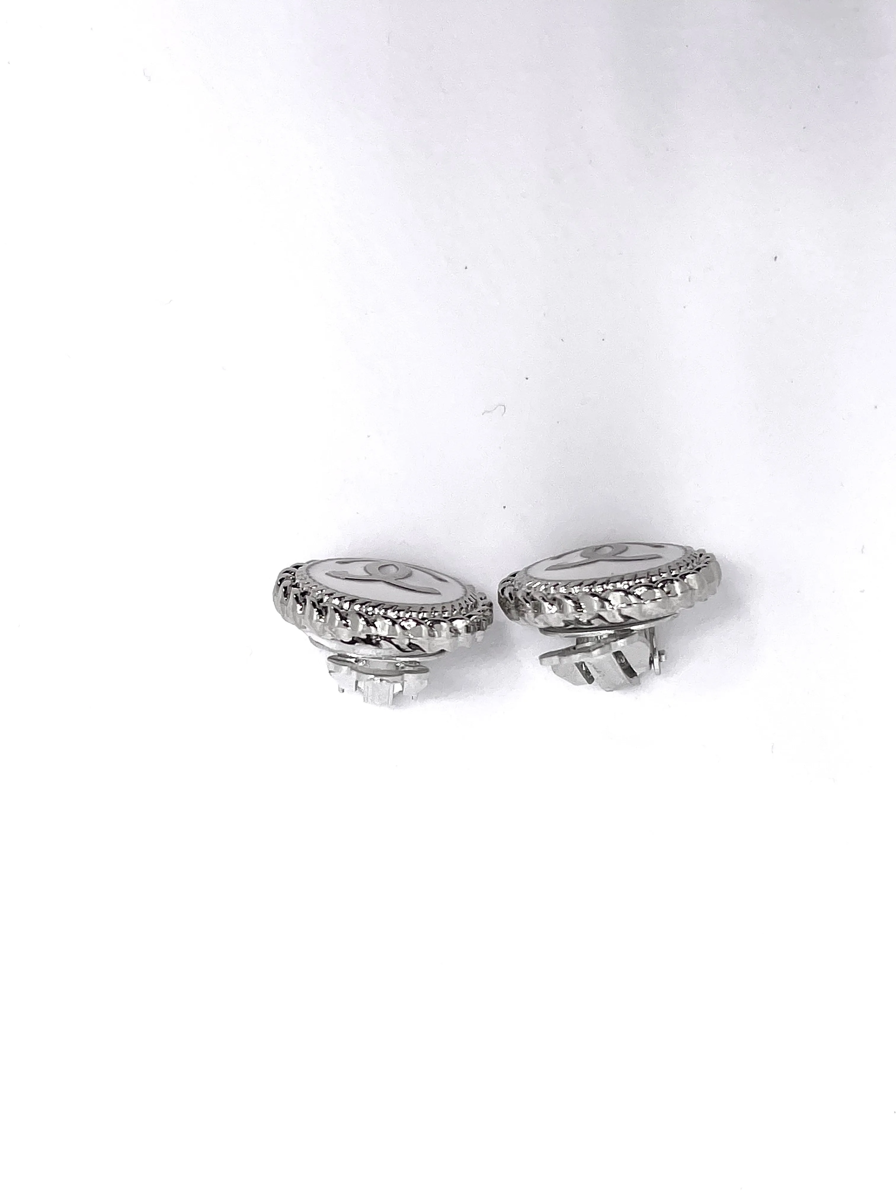 CC Clip-On Earrings- WHITE/SILVER