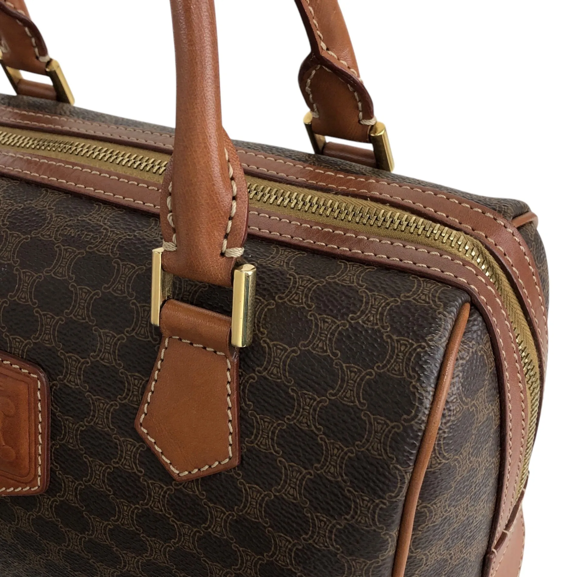 CELINE Macadam Blason Handbag Boston bag Brown Vintage 5btbte