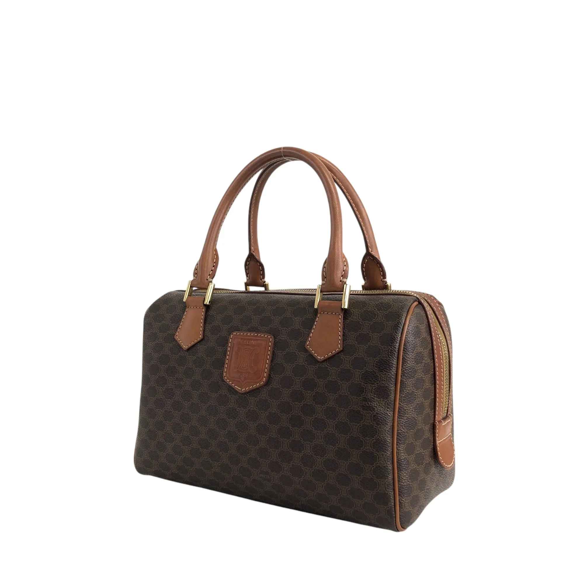 CELINE Macadam Blason Handbag Boston bag Brown Vintage 5btbte