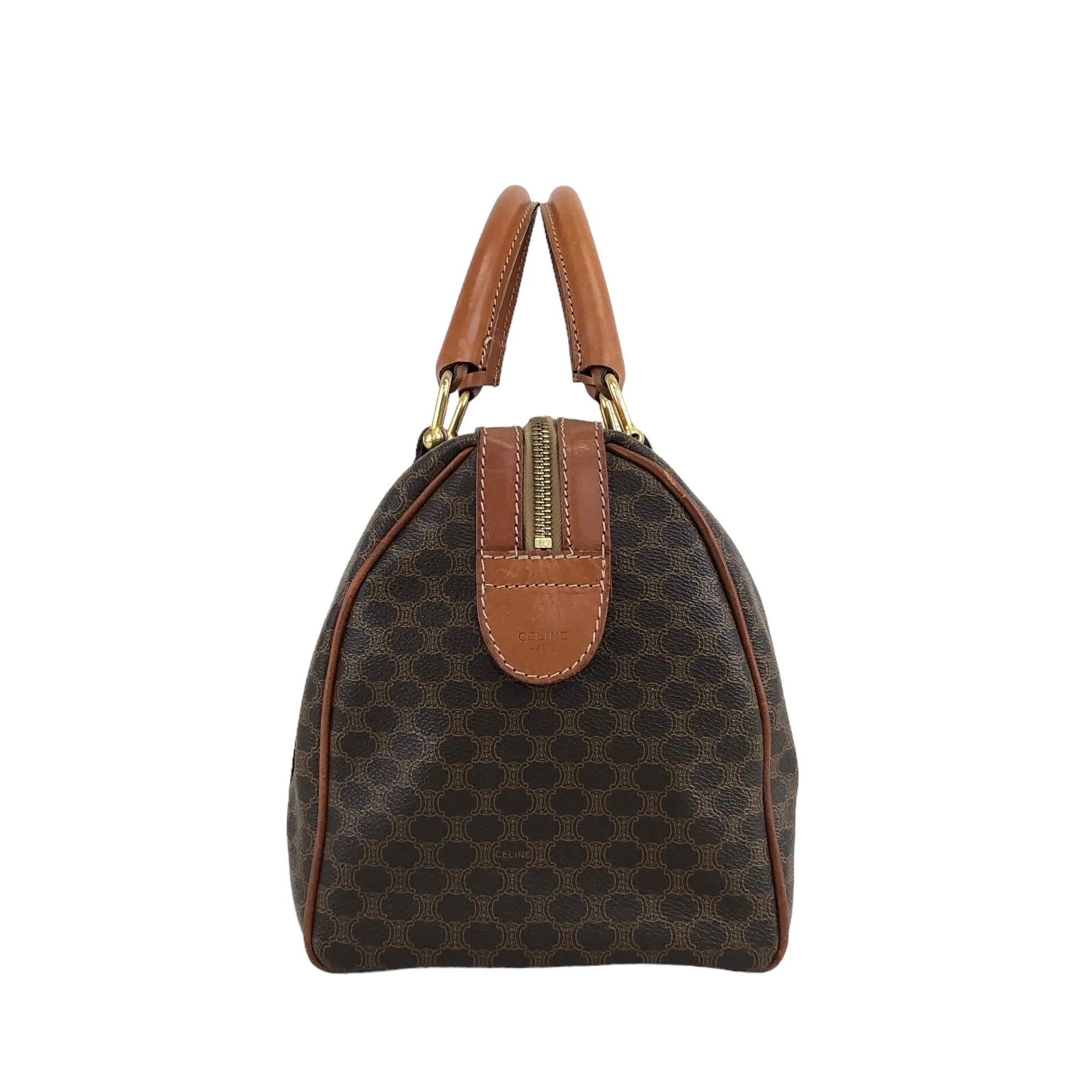 CELINE Macadam Blason Handbag Boston bag Brown Vintage imb8j6