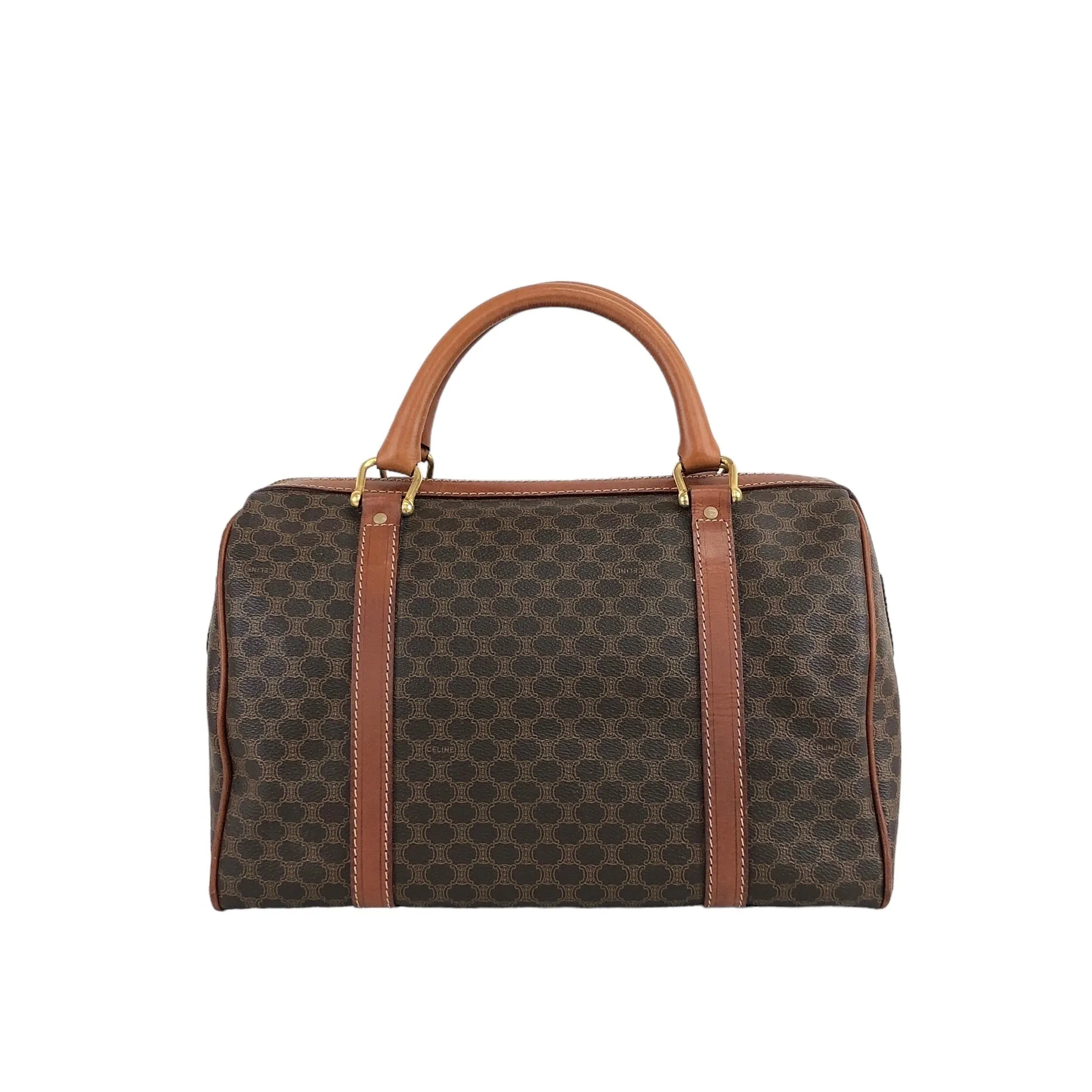 CELINE Macadam Blason Handbag Boston bag Brown Vintage imb8j6
